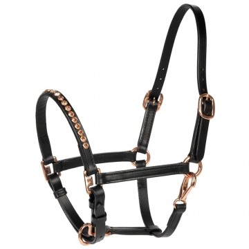 Halster leder crystal rosegold zwart